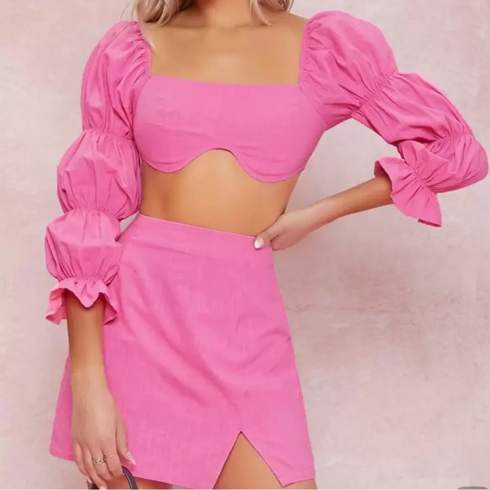 SHEIN Vibrant Pink Linen Top and Skirt